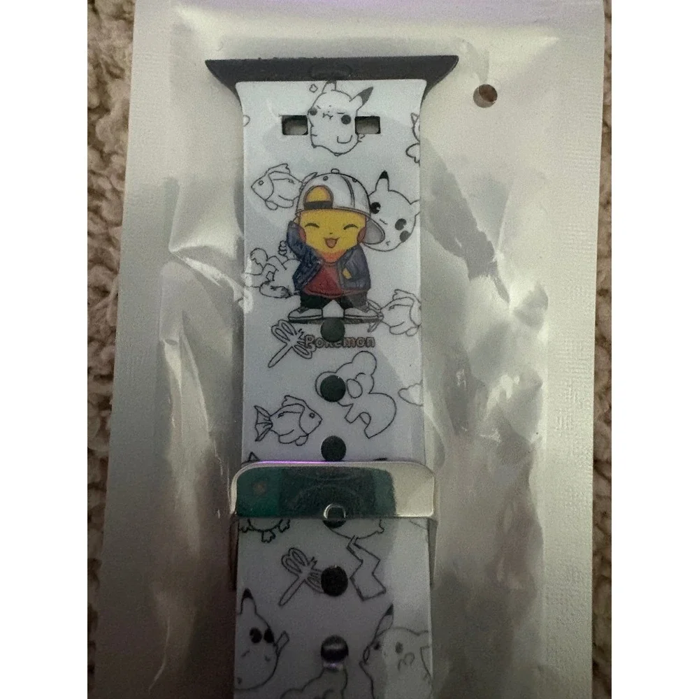 Pokemon Pikachu Graphic White Silicone Apple Watch Band 38mm 40mm New